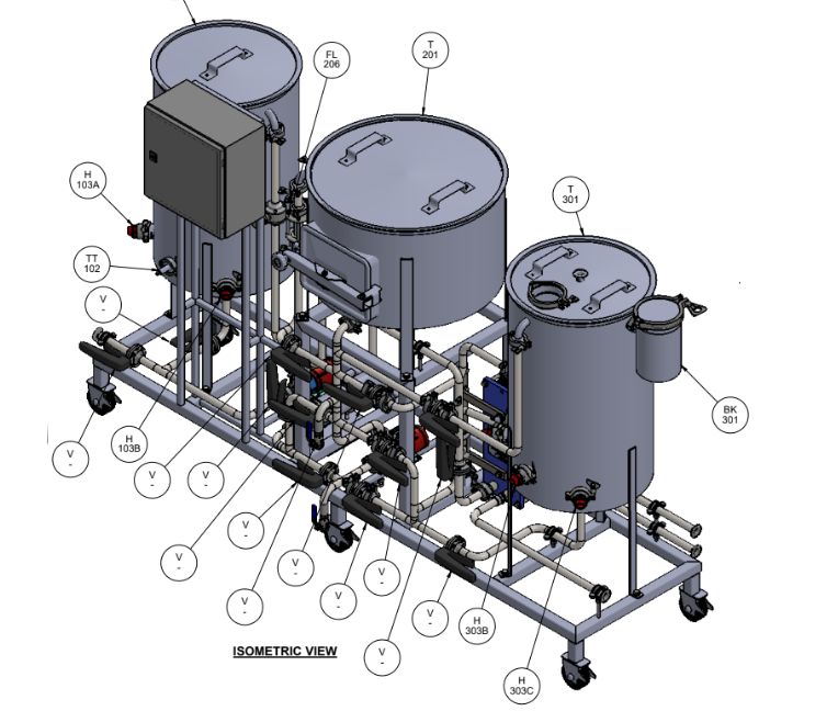 image of 100L brewhouse 3D CAD design isometric view